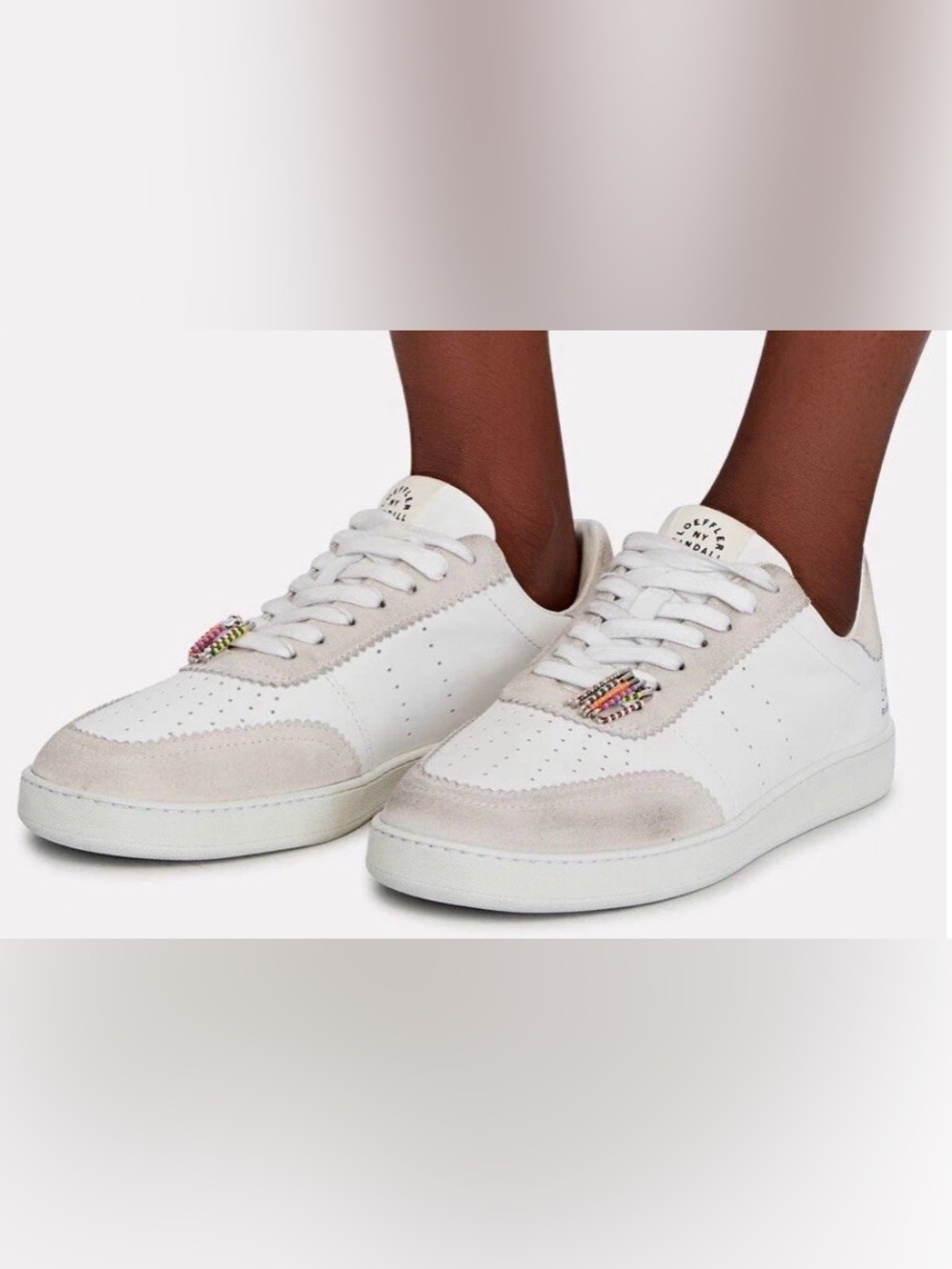 Loeffler Randall Keeley Low Top Sneakers White Leather Suede Womens Size 7.5